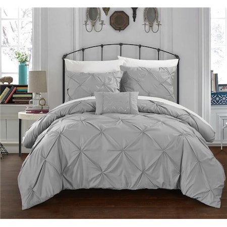 Chic Home DS2445-US 4 Piece Yvonne Duvet Ruffled Pinch Pleat Design Cover Set; Silver